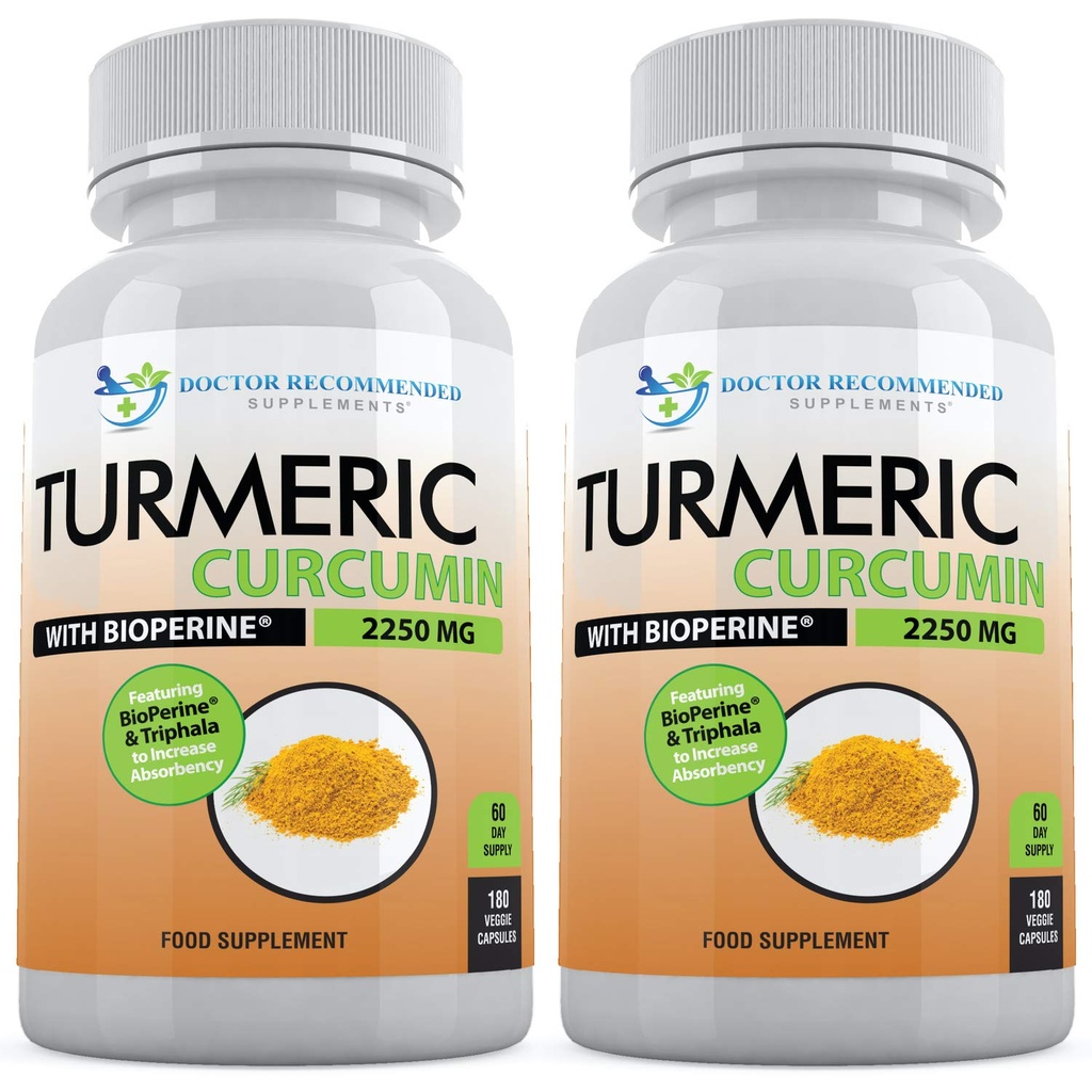 Turmeric Curcumin with Bioperine - 360 Veggie Capsules - 2250mg 95% Curcuminoids with Black Pepper Supplement and Triphala (Pack of 2)