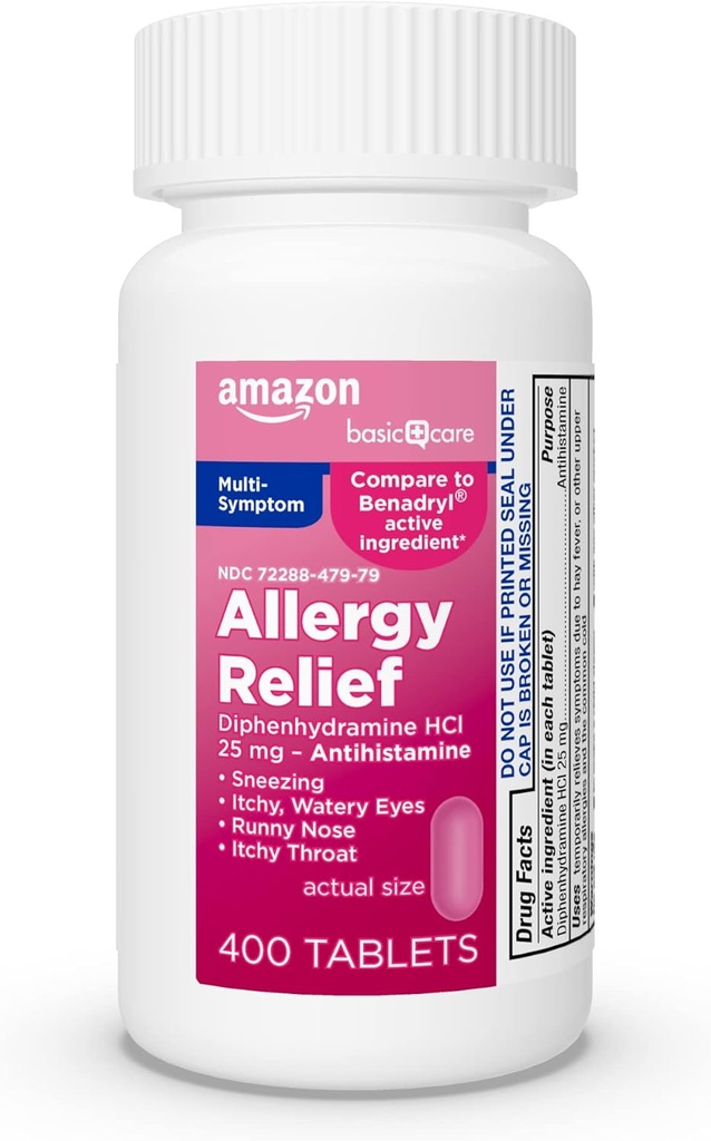 Relief Allergy Complete, Diphenhydramine HCI 25 mg, Relieves Symptoms, Antihistamin Tablets, 400 Count