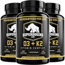 Best Value, Max Strength 10,000 iu Vitamin D3 and 1500 mcg Vitamin K2 Supplements 3 Bottle Pack. D3K2 Vitamins And Supplements For The Health. D3-K2 MK4 Capsules, Best K2D3 Vitamin for Immune System