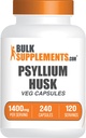 BulkSupplements.com Psyllium Husk Capsule - Psyllium Supplement, Psyllium Husk Fiber - Vegan & Gluten Free, 240 Veg Capsules (Pack of 1)