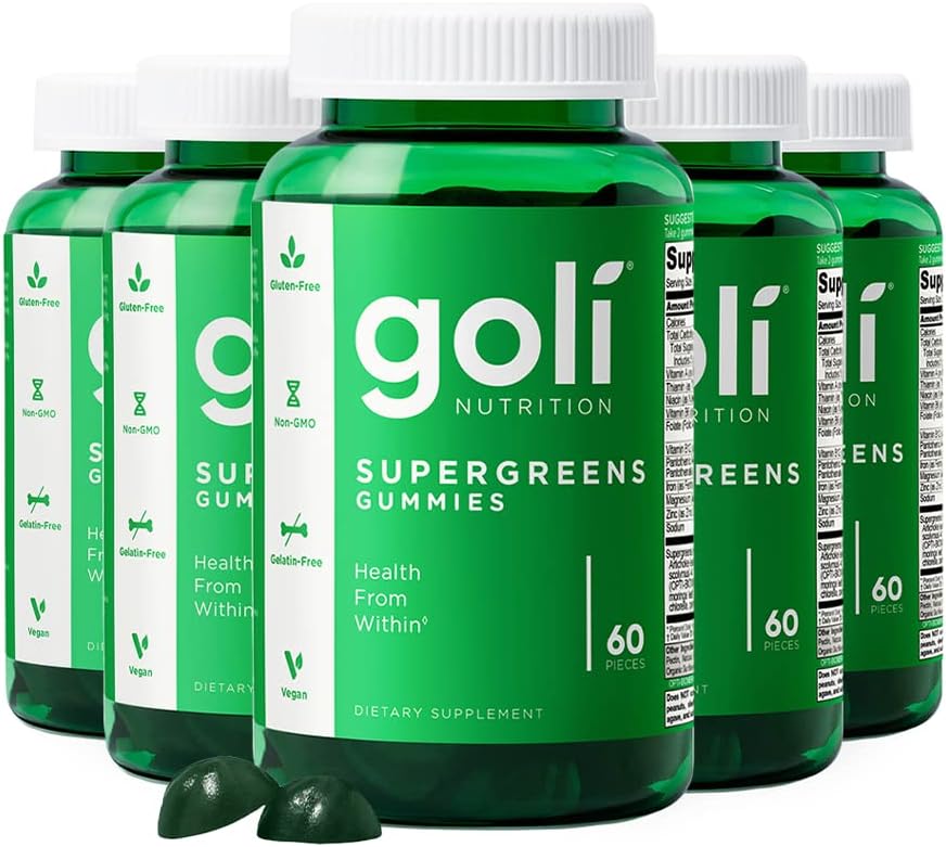 Goli SuperGreen Vitamiin Gummy - 300 Count - Essential Vitamiinid ja mineraalid - Taimepõhine, Vegan, Gluteenivaba & želatiin tasuta - Tervis seestpoolt, Pack 5