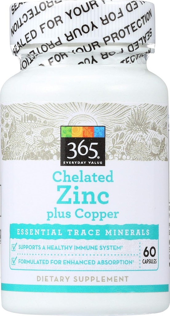 365 על ידי Whole Foods Market, Chelated Zinc בתוספת Copper, 60 ct