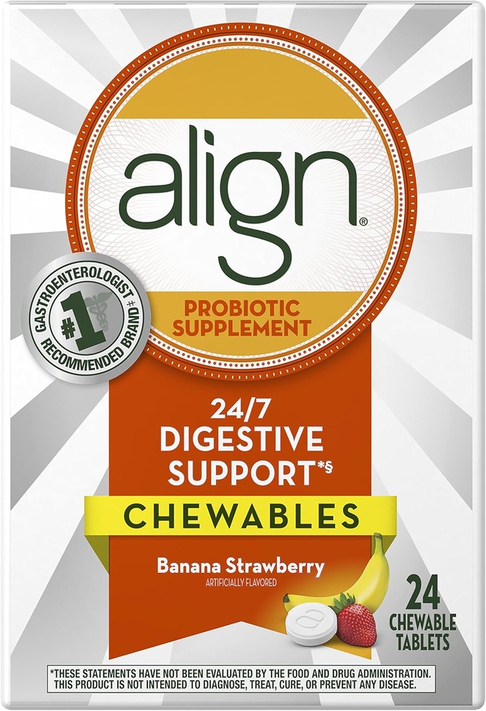 Align Probiotic Chewables בננה סטרוברי 24ct (Packaging May Vary)