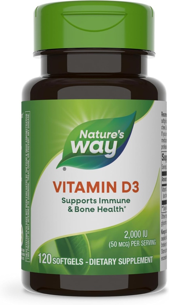 Nature's Way ויטמין D3, Bone Health ו- Immune Function*, 2000 IU (50 mcg לכל משרת), 120 Softgels (Packaging May Vary)