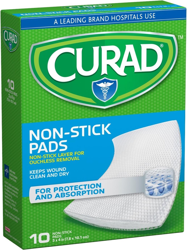 Curad Non-Stick Pads, 3 Zoll X 4 Zoll 10 Zähler