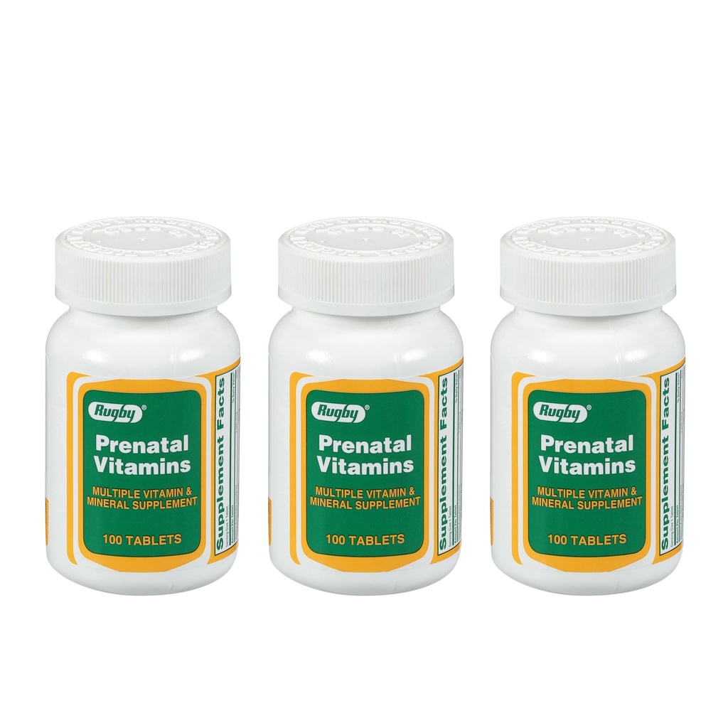 Rugby Prenatal Vitamins - Multiple Vitamin and Mineral Supplement - 100 Tablets (3 Pack)