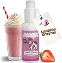 Moops Væske Lactase Enzyme Syrup 2oz – Delicious Strawberry Milkshake Flavor – 10.000 FCC enheter for raskvirkende Dairy Relief – Tilpassbar dose for Laktose Intolerance – Bærbar Twist-to-Lock Pump