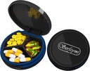 Serfeymi Small Pill Box - 3 Iedalījumi Portatīvā Pill kaste Purse kabatā, Compact Mini Travel Pill Case - Piemērots medicīnai, vitamīniem, zivju eļļai, papildinājumiem - Black(Logo)