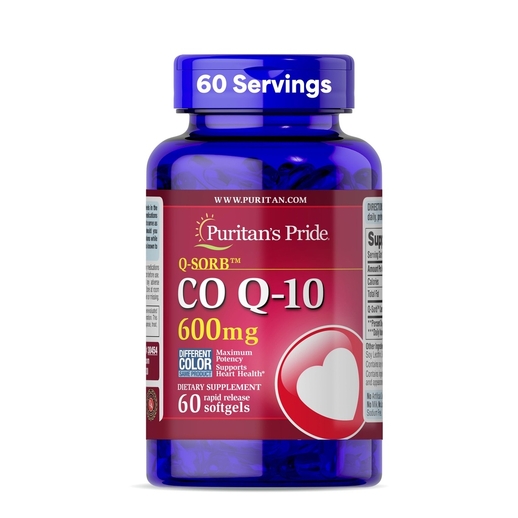 Puritan's Pride Coenzyme CoQ10 600mg, Dietary Supplement for Heart Health, Blood Pressure, Oral Gum Health, and Healthy Aging Support, 60 Day Supply, Rapid Release Softgels