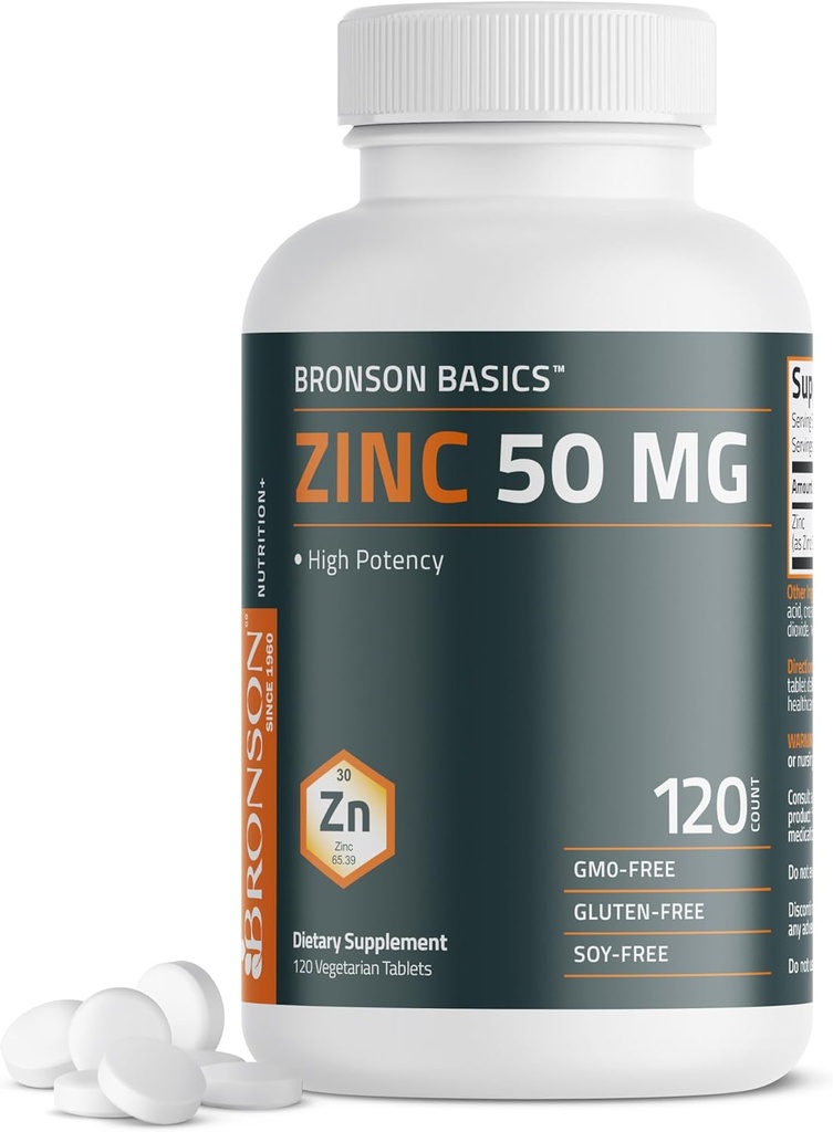 Bronson Zinc 50 MG High Potència dóna suport a la pell - No-GMO, 120 Vegetar tetes