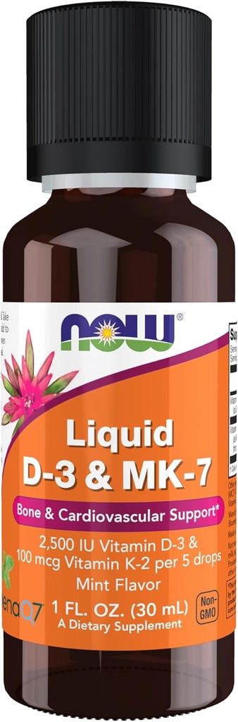 NÅ Mattilskudd, flytende D-3 & MK-7 med 2500 IU vitamin D-3 & 100 mcg vitamin K-2 per 5 dråper, 1-Ounce