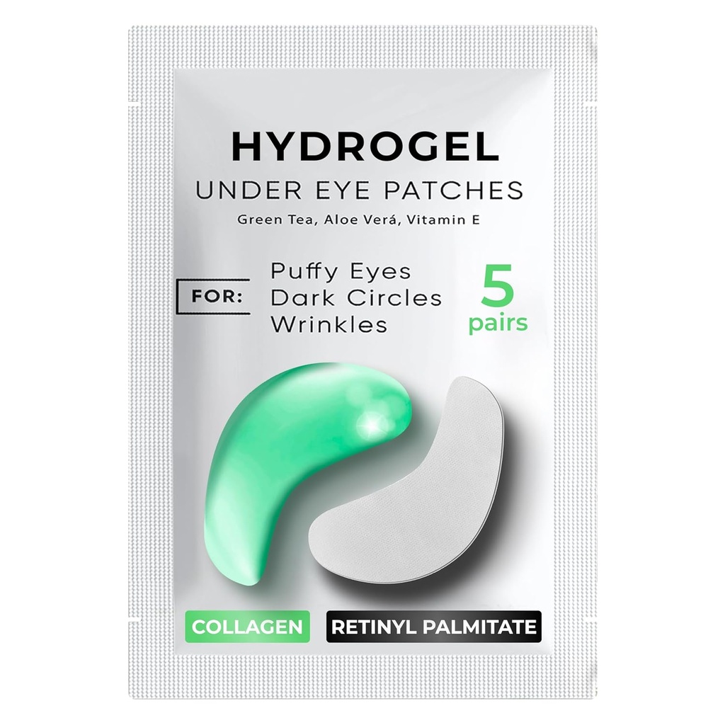 Onder Eye Patches voor donkere cirkels, Puffiness 5 PAIRS - Donkere cirkels onder ogen behandeling - Under Eye Mask Gel - Under Eye Gel Patches voor Puffy Eyes - Green Tea, Collageen Eye Patches - Under Eye Pads