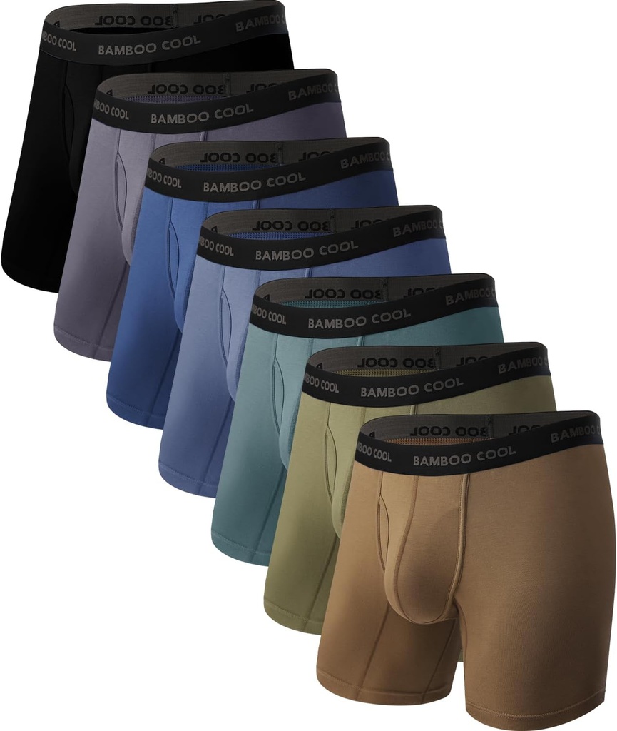 BAMBOO COOL Herren Ultra ComfortSoft Unterwäsche, Feuchtigkeit Wicking & atmungsaktiv Keine Ride Up Boxer Briefe mit Fly, Multipack