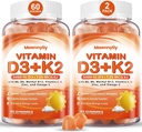 Vitamin D3 K2 Gummies for Adults - Vitamin D3 5000IU + K2 (MK-7) 120mcg - Sugar-Free D3 and K2 Supplements with Omega-3, Methyl B12, B9, B6, Vitamins E & Zinc - for Calcium Absorption & Immune Health