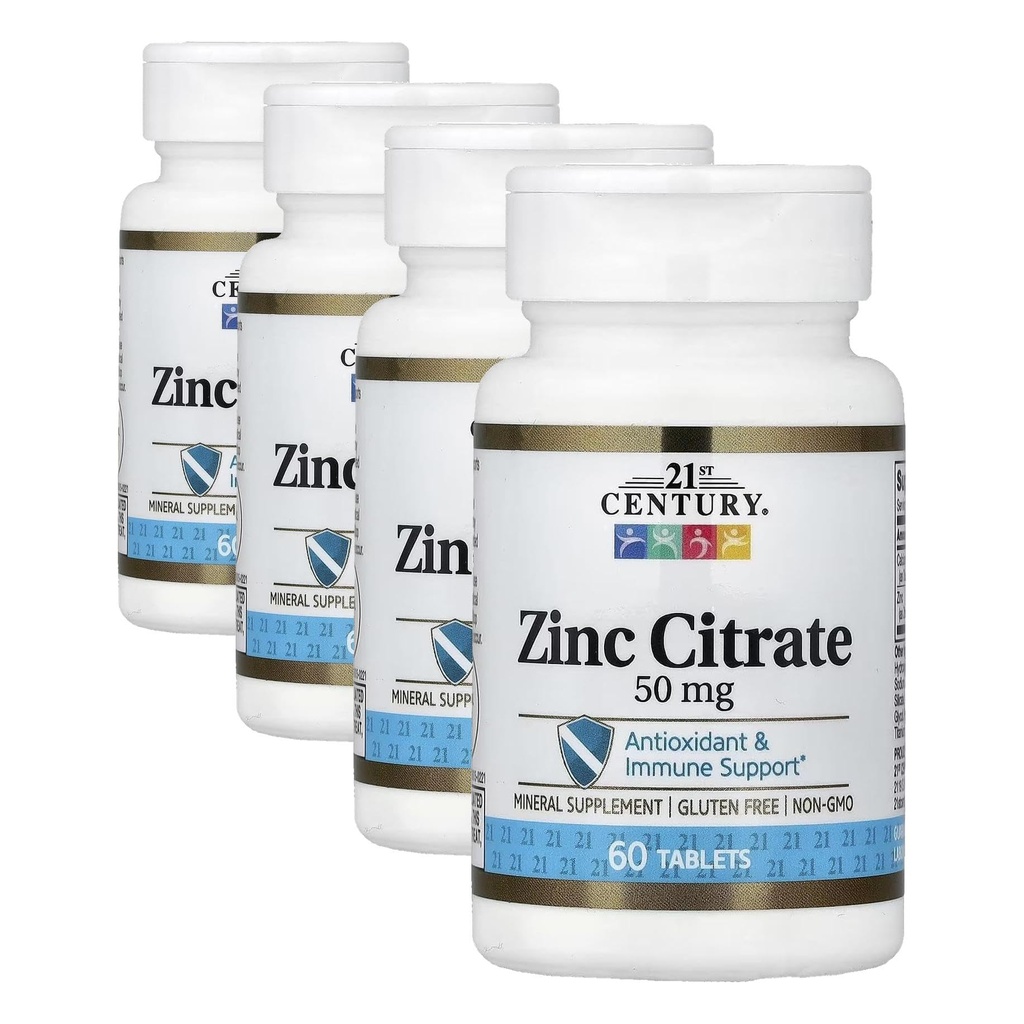 21st Century Healthcare Zinc Citrate Tablets 50mg, 60 Count (Pack of 4)