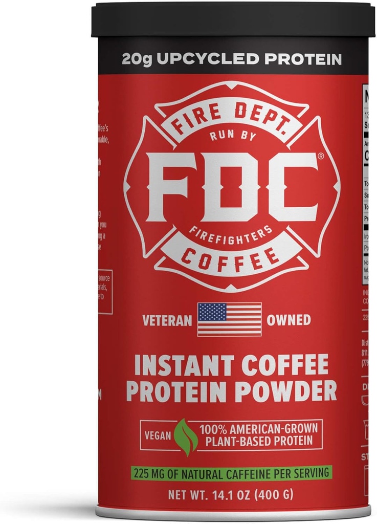 Fire Department Coffee - Дава обратно на пожарникари - Instant Coffee Protein Powder - Plant Based Protein Powder - 100% American-Grown, Made with Upcycled EINECS Protein - Veteran Собствен - 14.1 oz Can