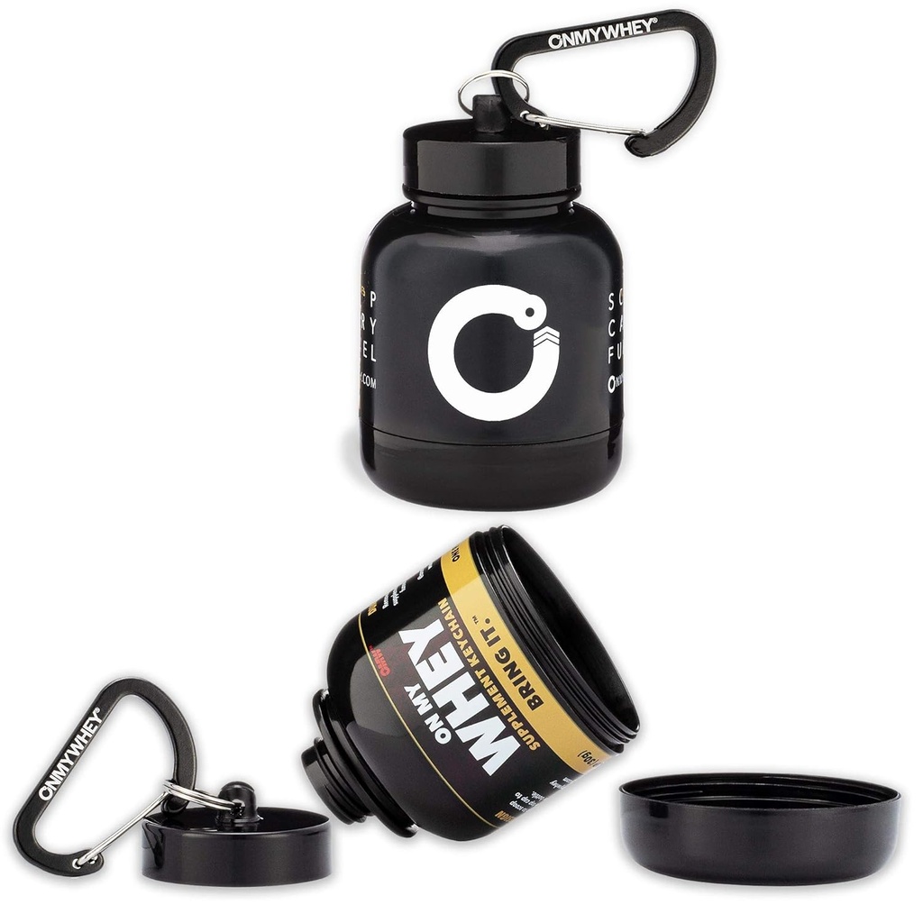 OnMyWhey - Olbaltumvielu pulveris un papildinājums Funnel Keychain, Portable to-Go konteiners Vingrošanai, Treniņi, Fitness, un Travel - TSA apstiprināts, Combo 2- Pack w/ 1 Modern & 1 Classic