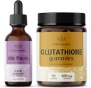 HERBAMAMA Milk Thistle and Glutathion Kit - Bundle of Milk Thistle Extract 2 fl oz & 500 mg Reduced L-Glutathione Gummies - Vegan, Non-GMO, Alcohol-Free - 2 Pack