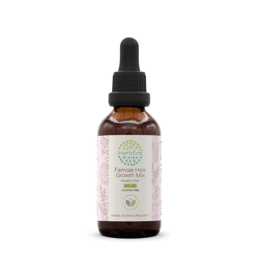 HerbEra Vrouwelijke Haargroei Mix B60 Alcoholvrije Extract Tinctuur, Geconcentreerde Liquid Drops Rosemary Leaf, Eleuthero Root, Stinging Nettle Root, Horsetail Herb, Reishi Mushroom, Brahmi Herb. 2 Fl Oz