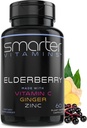 Capsule de elderberry mai inteligente + vitamina C + ghimbir & zinc, Suplimentul plantei, puternic Black Elder Berry extract de antioxidant vitamina, 60 Vegan pastile