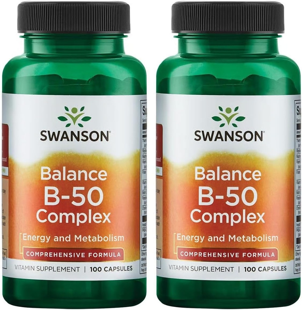 Swanson B-50 Complex - Doplněk k vitamínu Podpora energie a metabolismu - May Support Heart Health & Memory - (100 kapslí) (2 balení)