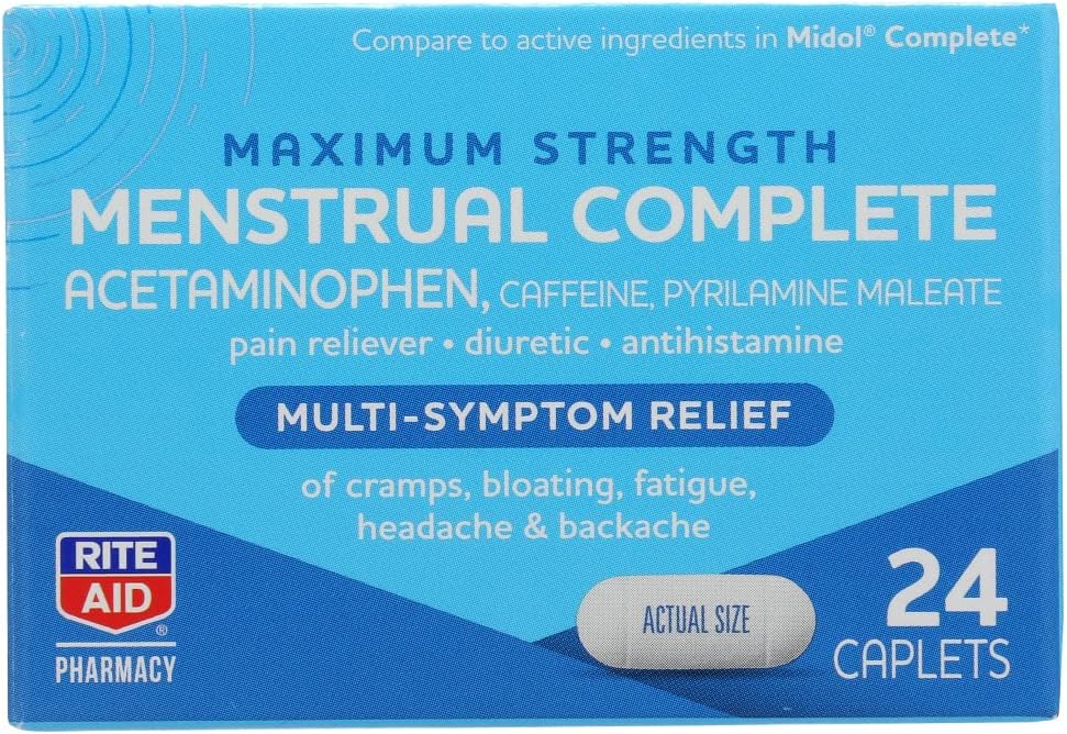 Rite Aid, Farmaci Menstruation Multi symptom Relief Caplets Maksimal styrke, 24 Tæl