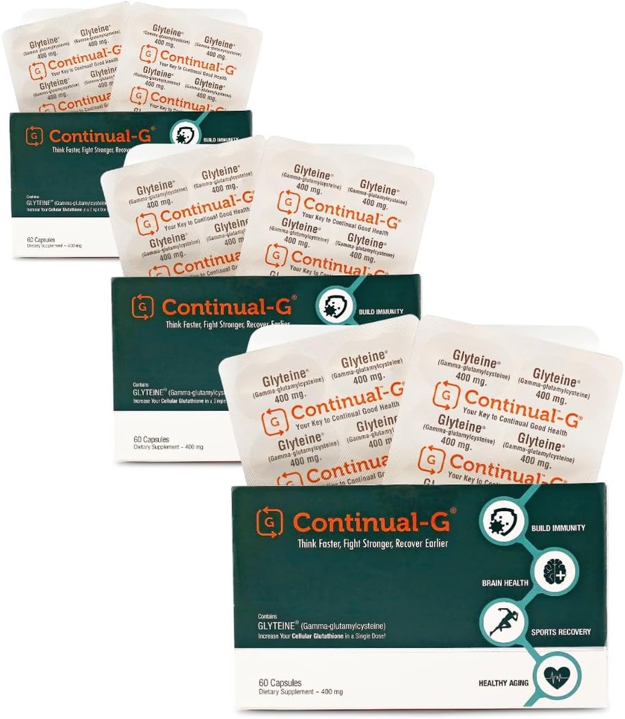 CONTINUAL - G Glyteine 400 mg Capsules | Cellular‑Enhancing Glutathione Supplement | Powerful Antioxidant Support | 90‑Day Supply (180 Capsules)