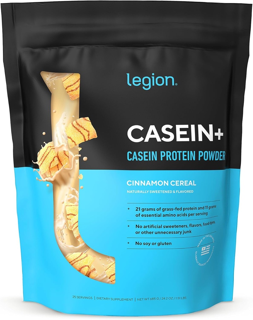 LEGION Kazeina + Kazeina Proszek białkowy (Cynamon Cereal) - Slow-Release Micellar Protein Powder - Nie-GMO, Gluten- Free & Naturally Sweetened Proszek z krów karmionych trawą