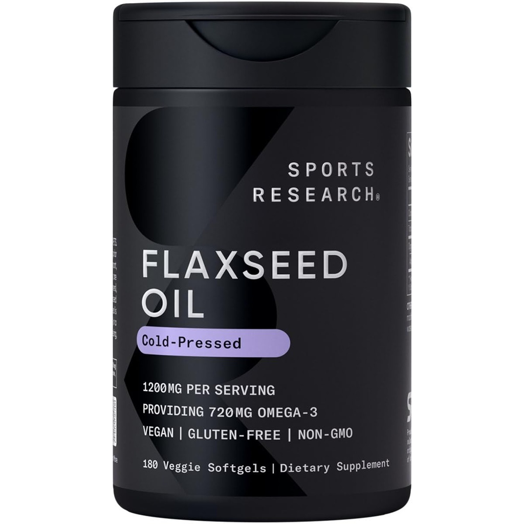 Sports Research® Vegan Flaxseed Oil (1200mg) Herbal Supplement with Plant-Based ALA Omega 3 - Vegan Certified & Non-GMO Verified - Gluten, Soy & Carrageenan Free (180 Veggie Softgels)