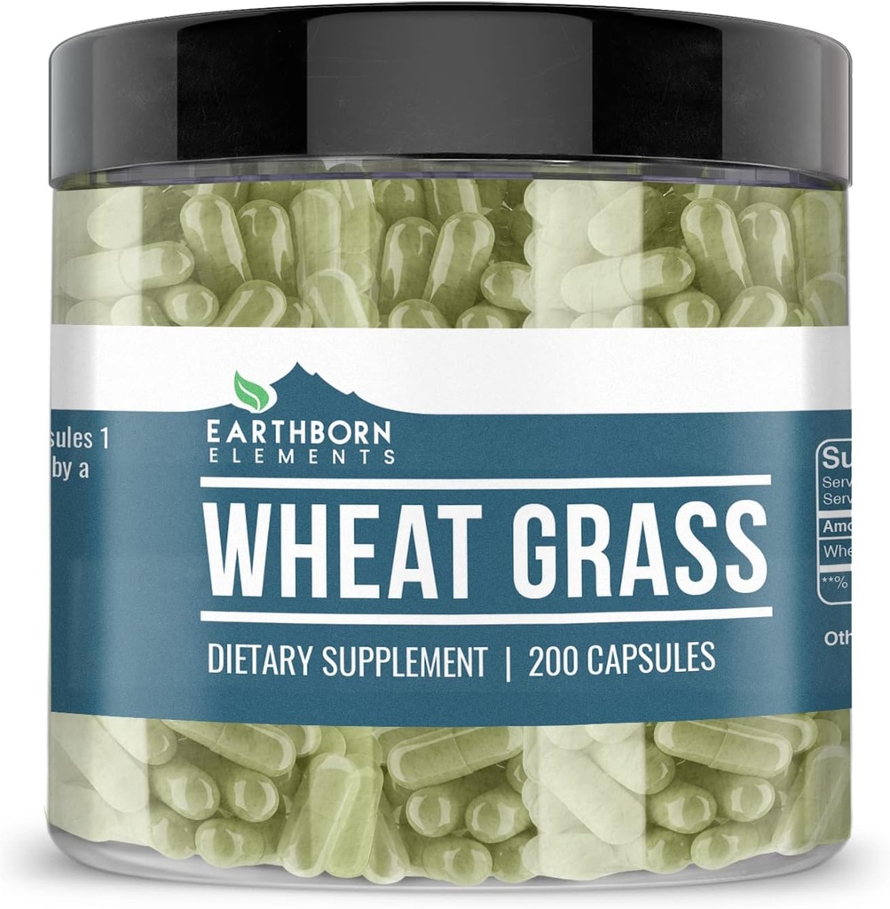 Earthborn Elements Wheat Gras 200 Capsules, Pure " Undiluted, No Additives