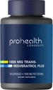 ProHealth Resveratrol 1000mg | Pure Trans-Resveratrol | Plus Quercetin, Rotwein & Grüner Tee Extrakt | Klinisch untersucht, um Cellular Health, Memory, Healthy Aging | 60 Kapseln zu unterstützen
