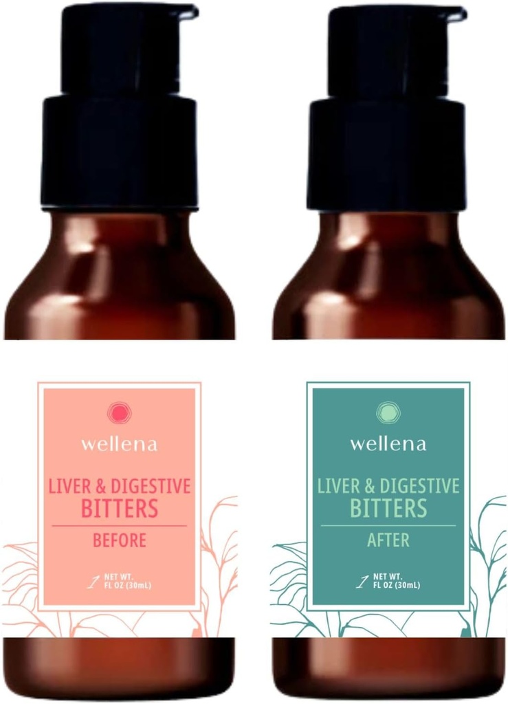 Wellena Liver och Digestive Bitters Kit, före och efter måltid Liquid Herbal Supplement, Healthy Digestion och Hormone Support, hjälper Digestion