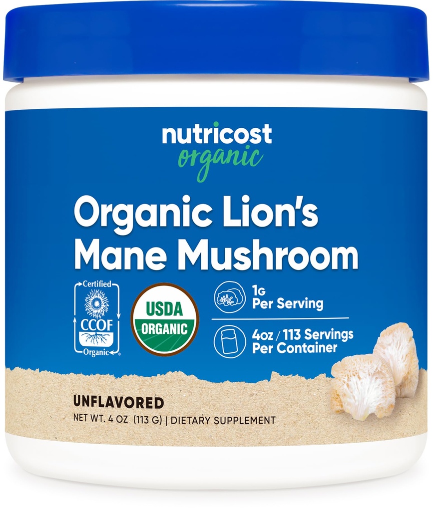 Nutricost Organic Lion's Mane Mushroom Powder 4oz - Certified USDA Organic