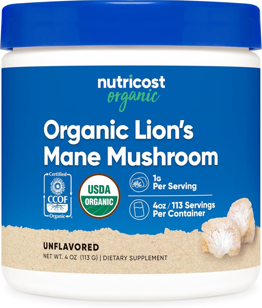 Nutricost Organic Lion's Mane Mushroom Powder 4oz - Sertifioitu USDA Organic