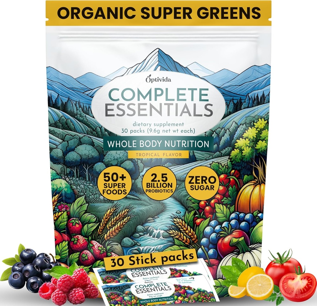 OPTIVDA Fruits i Veggie Barreja Super Verds Powder packages (30 dies) - 50+ Superfod Green Jumpder & Verds suplementaris W/Probiotic, Antioxident, Digest Enzymes i Adaptàtics de Gut Salut