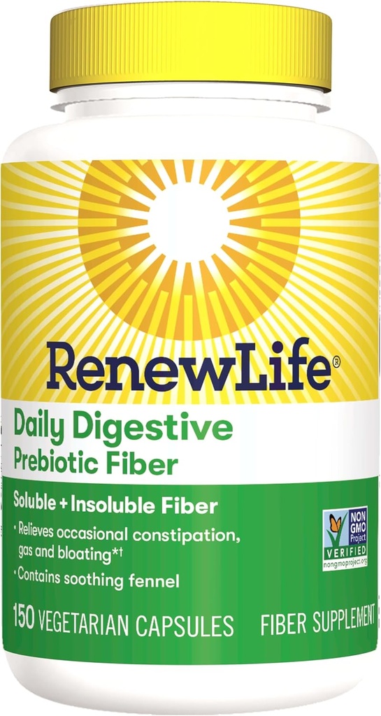 Renew Life Adult Digestive Daily Prebiótico Fibra, 150 Cápsulas Vegetarianas (Package May Vary)