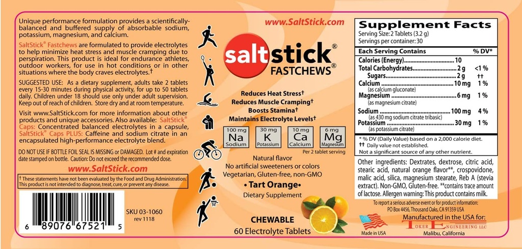 SaltStick FASTCHEWS 60-Count Bottle, Bundle with Travel Pack 10 Count - Tart Orange