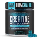 Creatine HCl 3000mg Per Serving - Raspberry Flavor - Vegan Gummies (90 Count, Single Pack)