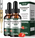 Magnesium Glycinate Liquid Drops gehigarria, Magnesium Glycinate 500mg Ashwagandha, L - Theanine, Chamomile -Support Stress Relief, Bone, Muscle, Mood Strawberry Flavor 2Pack