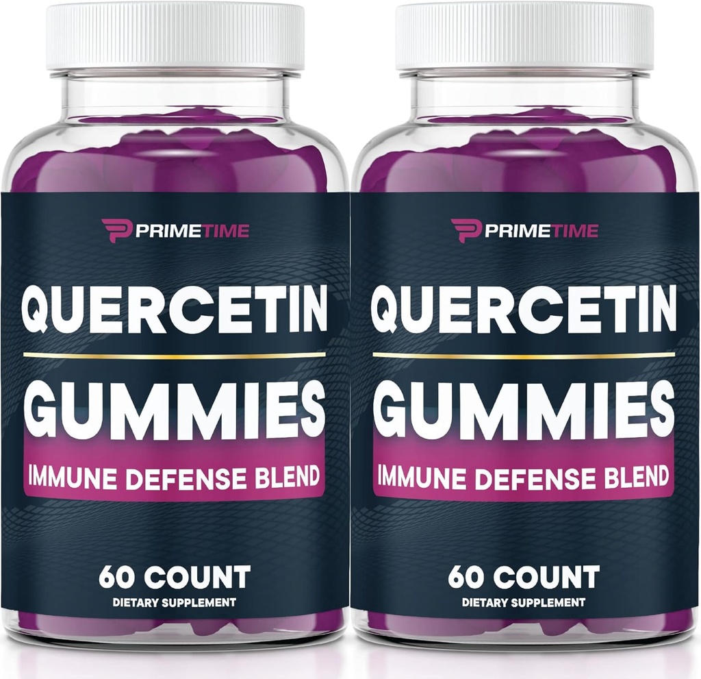 Primetime Sports Quercetin + Cink + C-vitamin 1000mg Gummees kiegészítők Elderberry, Flavonoid vitamin gyerekeknek felnőttek immunitás, Immun Support Gumi Booster Vegan (2 csomag) 60 gróf (2 csomag)