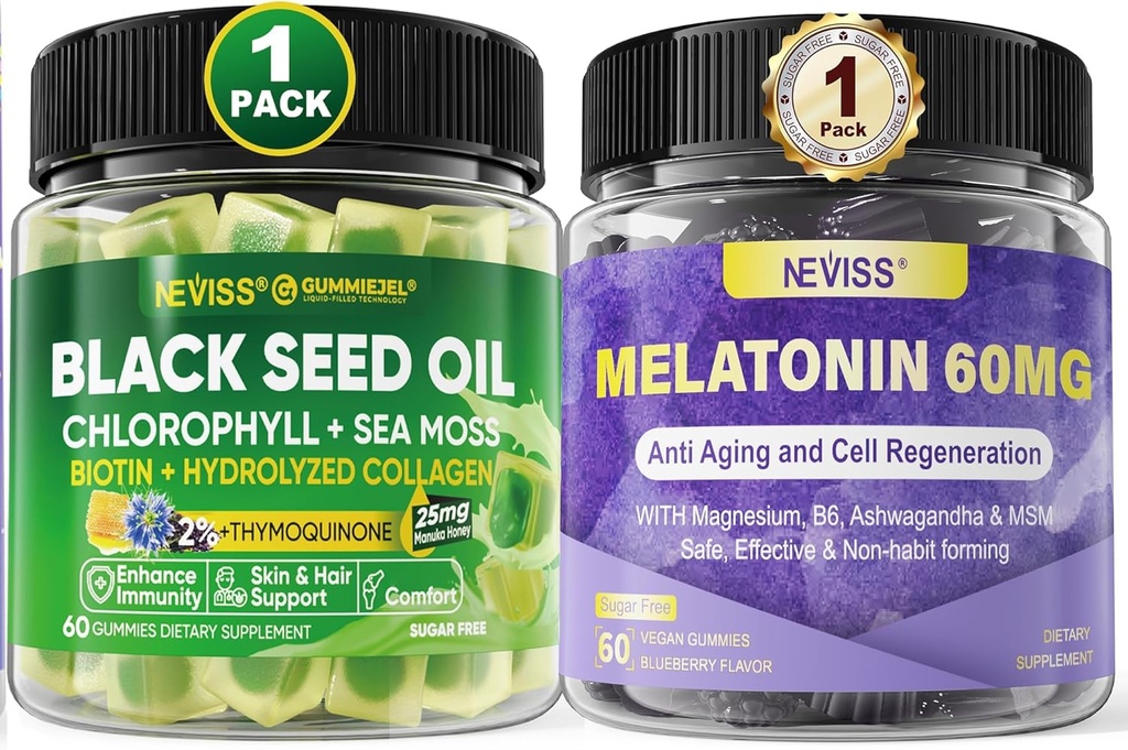 NEVIS Melatonin 60mg Gumiji + črni oil Gumies