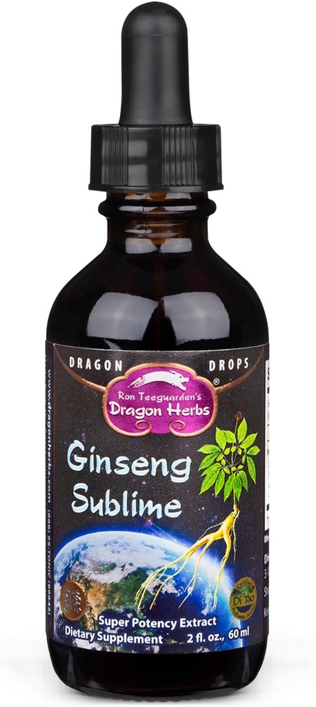 Dragon Herbs Ginseng Sublieme druppels Alle natuurlijke extract supplement ter ondersteuning van energie, stress, focus, huid, endurance, longen, Immune Health 