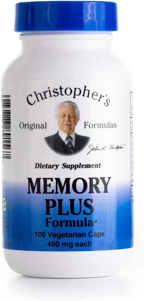 Christopher's Original Formulas Memory Plus Zeliščna mešanica - Možganski dodatki za spomin in fokus - podpira kognitivno funkcijo, energijo, & opozorilo