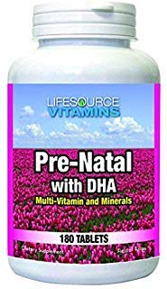 LifeSource Vitamins Pre-Natal Multi-Vitamins and Minerals with DHA - Mom and Baby Health - 180 Tablets