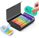 Zannaki Metal XL Weekly Pill Organizer 2 раза в день, Large Travel Daily Pill Box 7 Day, Portable Week Twice Pill Holder Container, AM PM Pill Case for Medicine Витаминные добавки, Black