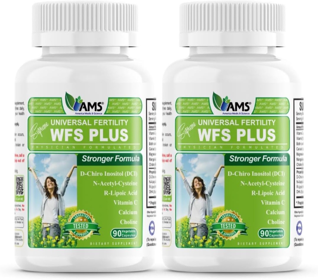 Medic " Science WFS Plus Fertility supplements for Women (90 Capsules) Supports Ovulatory Health ) Natural Preconception Vitamins, Reproductive Aid, with D-Chiro Inositol, DHA (Pack of 2)