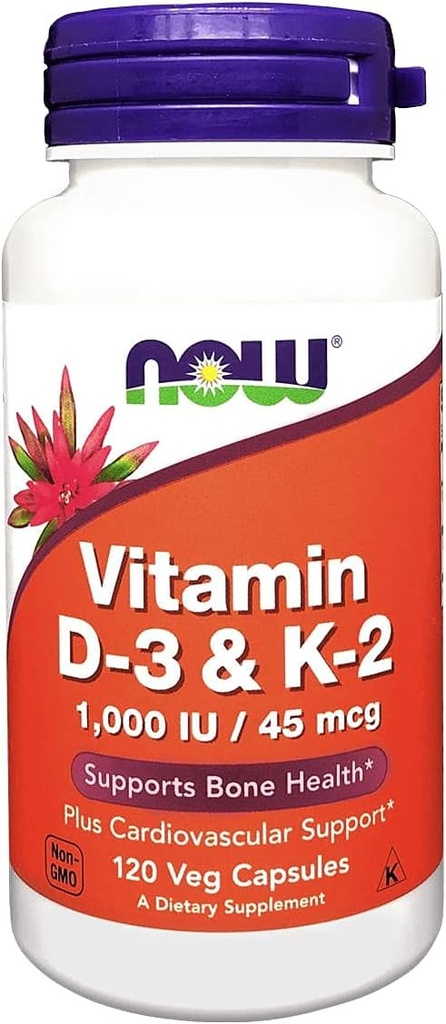 NOW Alimenti Vitamina D-3 & K-2 - 120 capsule di veg