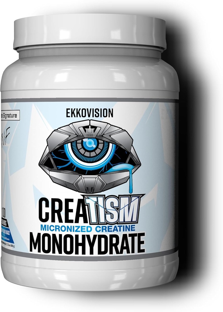 Ekkovision Creatine Monohyder Powder, Micronedder, Puckin' Blue Raz, Pre-out i Post Workout suplementaris per a homes i dones, implementació d'Energia, Fàcil de mescla en Shakes, suavitzats i Beveres, 100 Servings