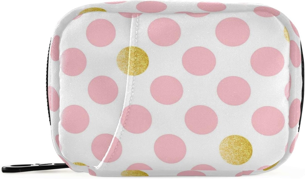 Pink Golden Polka Dots Pill Box 7 Day Pill Case Bag Travel Pill Organizators Bag ar rāvējslēdzēju Pārnēsājams Weekly Case Compact Izmērs Vitamīnu piedevas turētājs