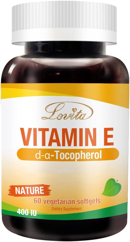 Lovita Vitamín E 400 IU Softgels, Natural 268 mg (ako D Alpha Tocopherol), Vegan pre zdravú pokožku, vlasy, nechty a imunitný systém Podpora, 60 Vegetariánske Softgels